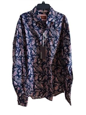 Consequence Mens Paisley Floral Long Sleeve Stretch Button Up Dress Shirt Medium